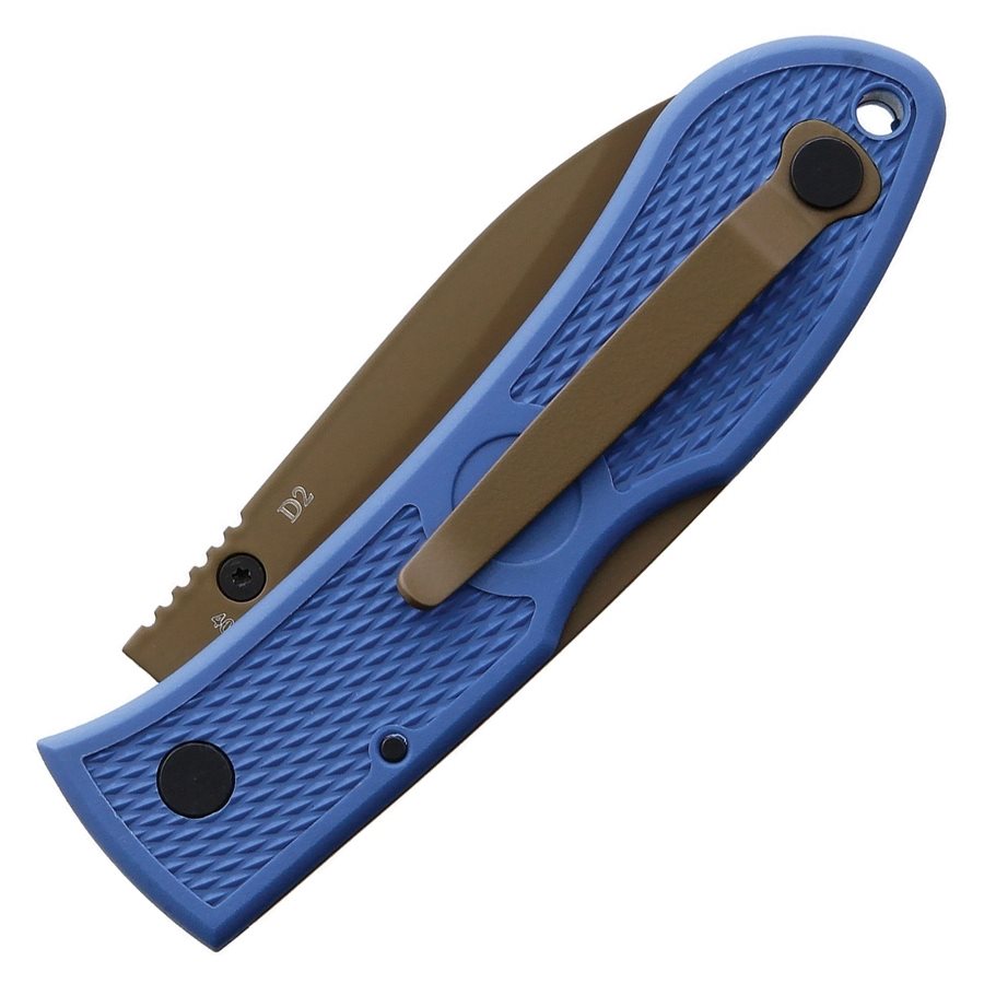 Navaja plegable Dozier Hunter azul, hoja lisa ennegrecida D2, 10,8 cm cerrada