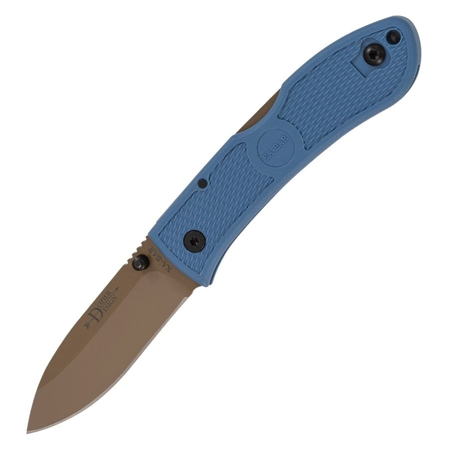 Navaja plegable Dozier Hunter azul, hoja lisa ennegrecida D2, 10,8 cm cerrada