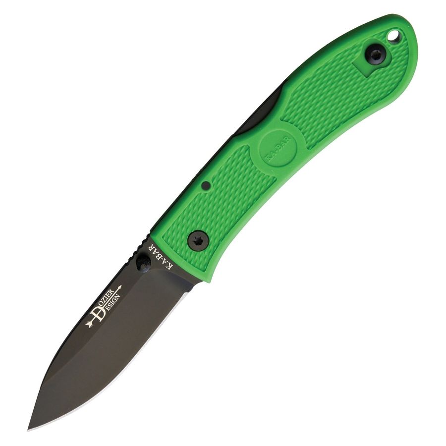 Navaja plegable Dozier Hunter verde con hoja negra lisa y clip de bolsillo