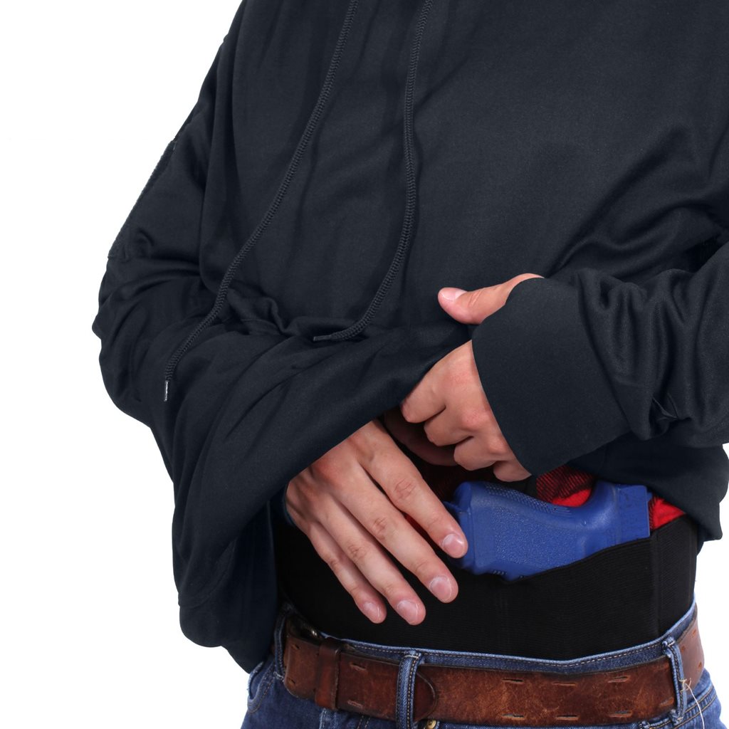 Sudadera CONCEALED CARRY azul oscuro con capucha y bolsillos en las mangas