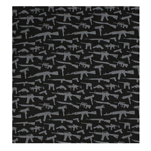 Pañuelo Bandana Gun Pattern negro 55 x 55 cm, algodón, bordes remallados