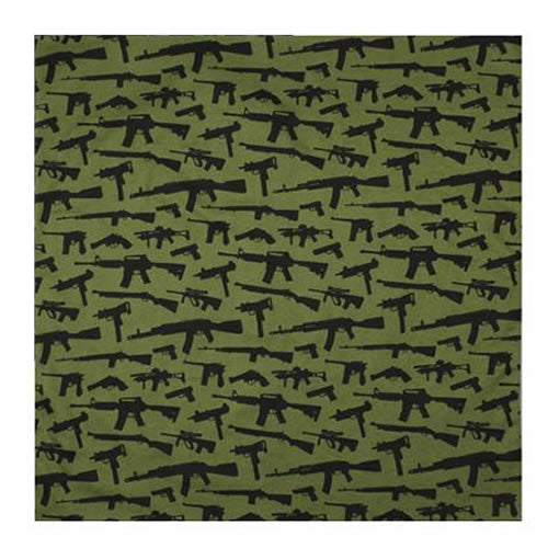 Pañuelo Bandana Gun Pattern negro 55 x 55 cm, algodón, bordes remallados