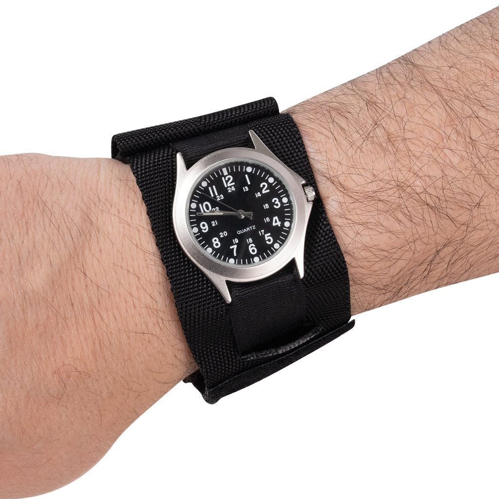 Correa para reloj COMMANDO nylon negra con funda y cierre de velcro