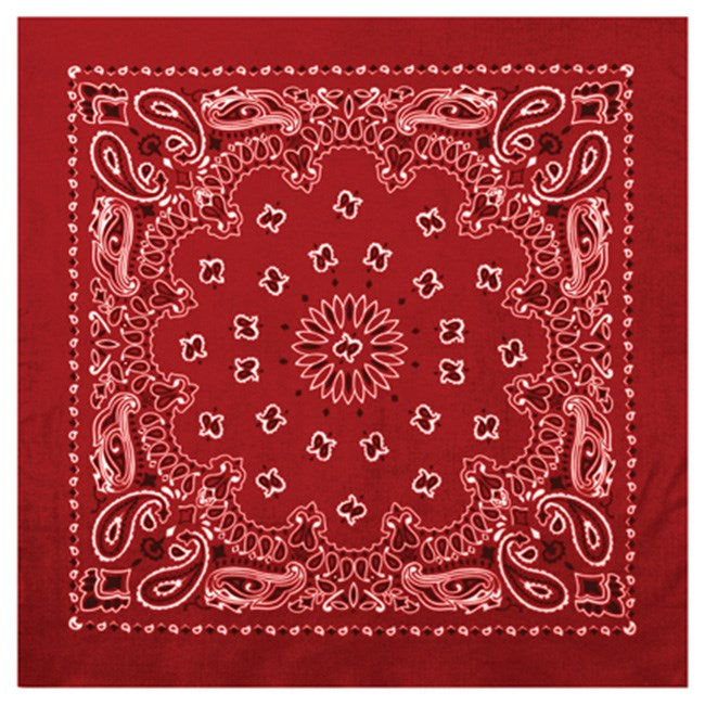 Pañuelo TRAINMEN 55 x 55 cm negro y rojo de algodón, cuatro puntas con motivo western y bordes recortados