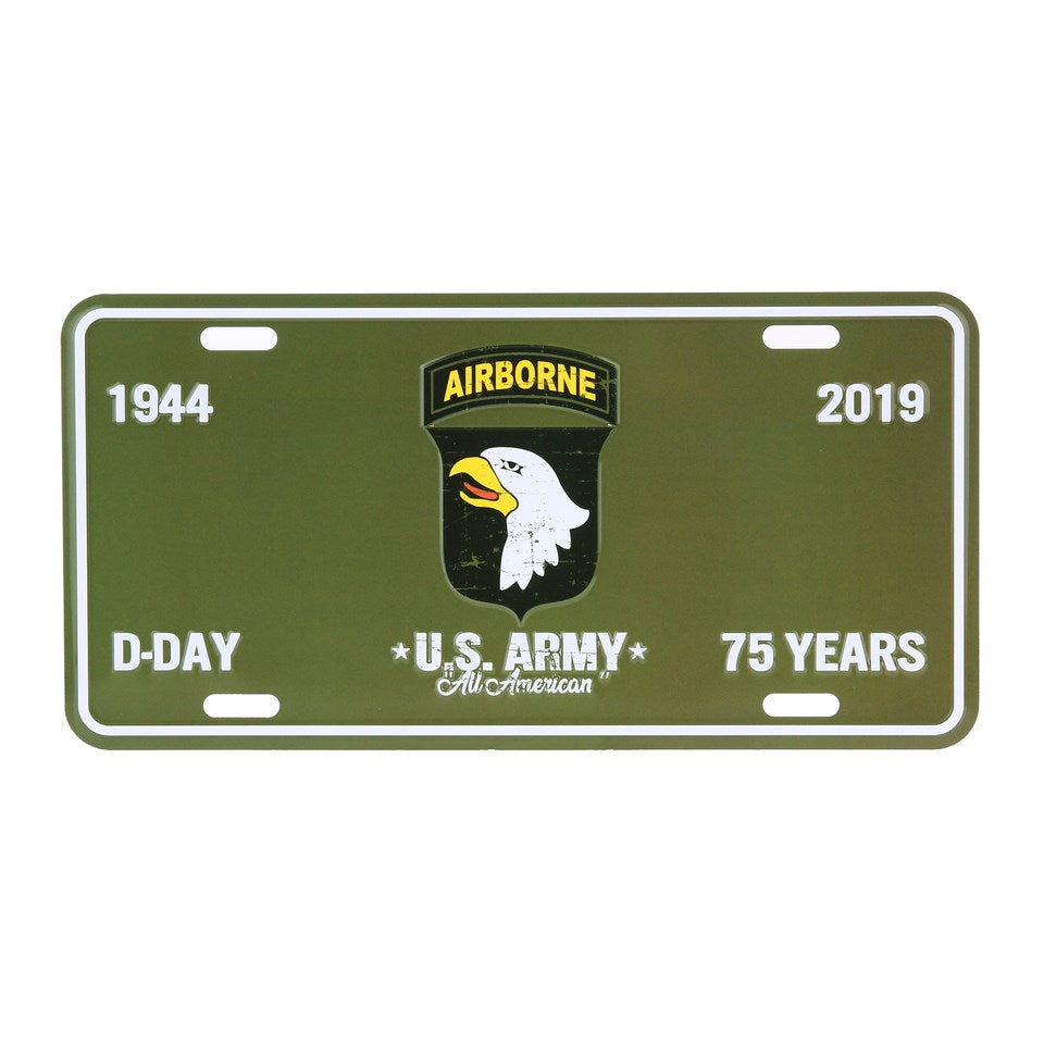Placa metálica en relieve D-DAY con emblema de la 101.ª División, 295×145 mm