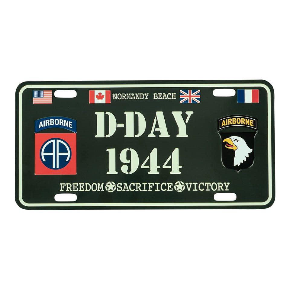 Placa metálica D-DAY 1944 para coche y decoración mural