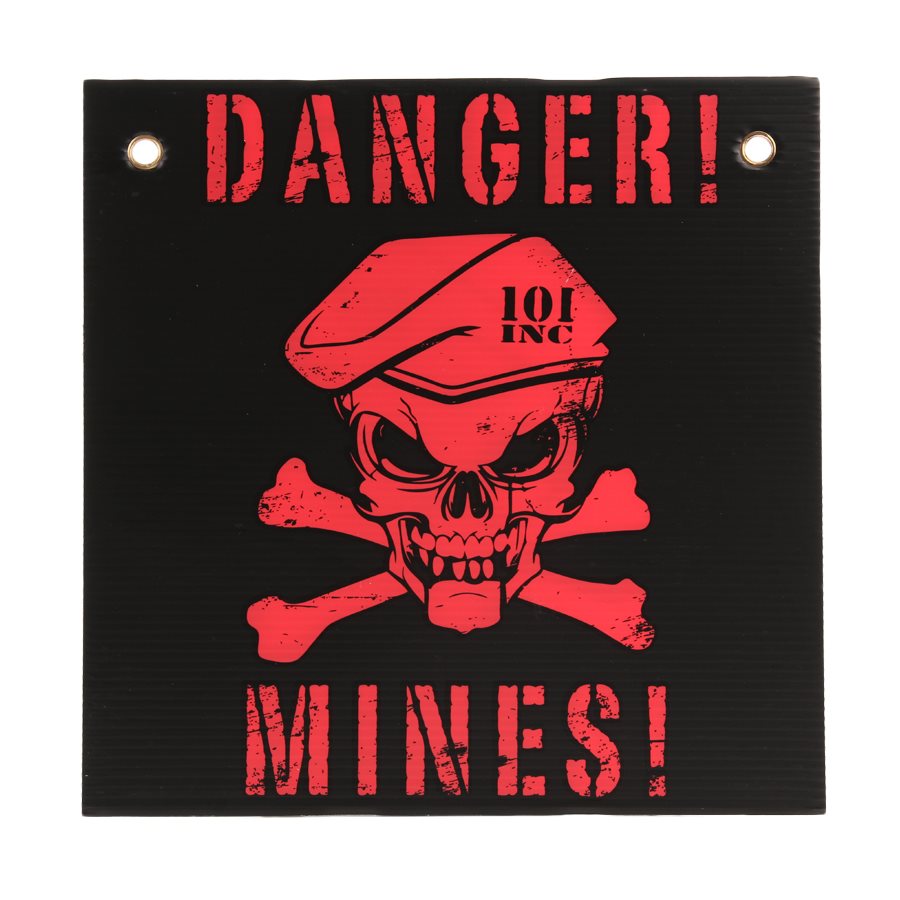 Señal plástica DANGER! MINES! 30 x 30 cm en negro y rojo