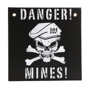 Cartel plástico DANGER! MINES! blanco y negro 30 x 30 cm