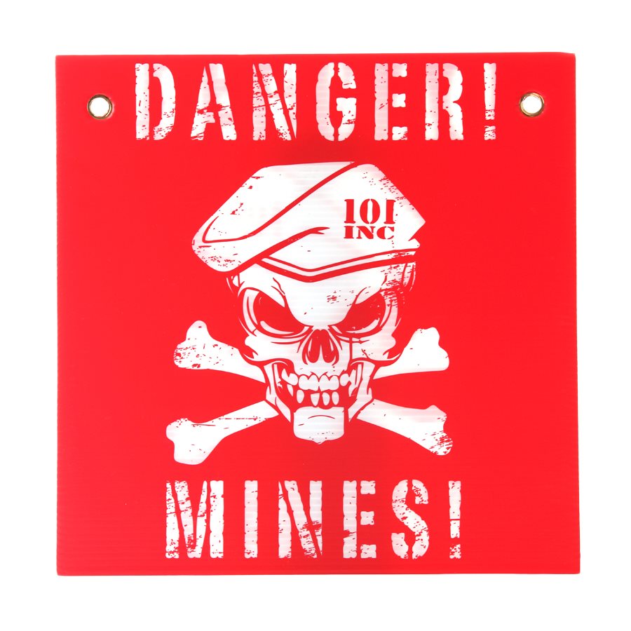 Cartel plástico 'DANGER! MINES!' 30 x 30 cm rojo y blanco