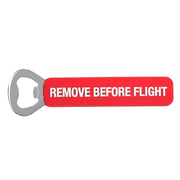 Abrebotellas de acero inoxidable con mango de PVC con inscripción REMOVE BEFORE FLIGHT