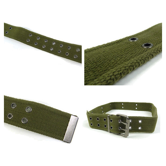 Cinturón VAGE verde de algodón con doble hebilla metálica, ancho 4,5 cm