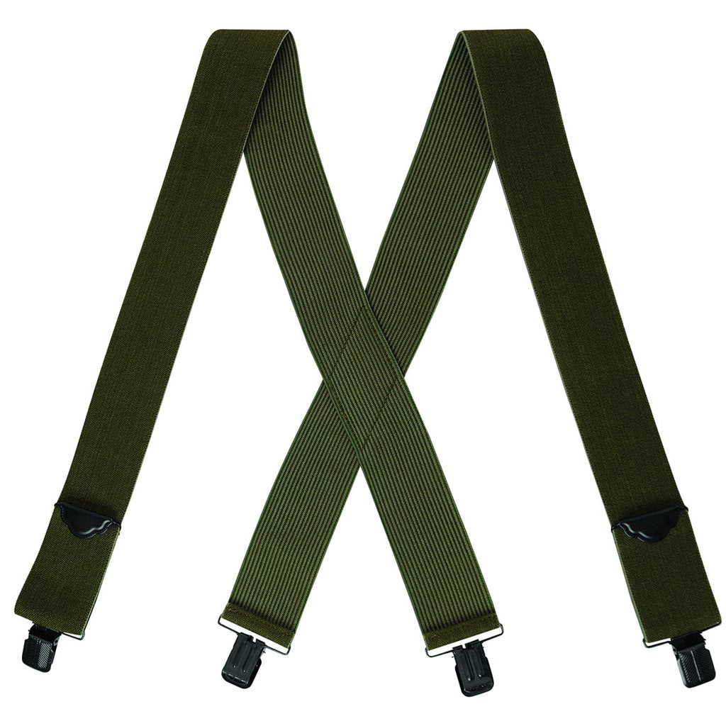 Tirantes anchos verdes en X con pinzas metálicas y hebillas, goma 5 cm
