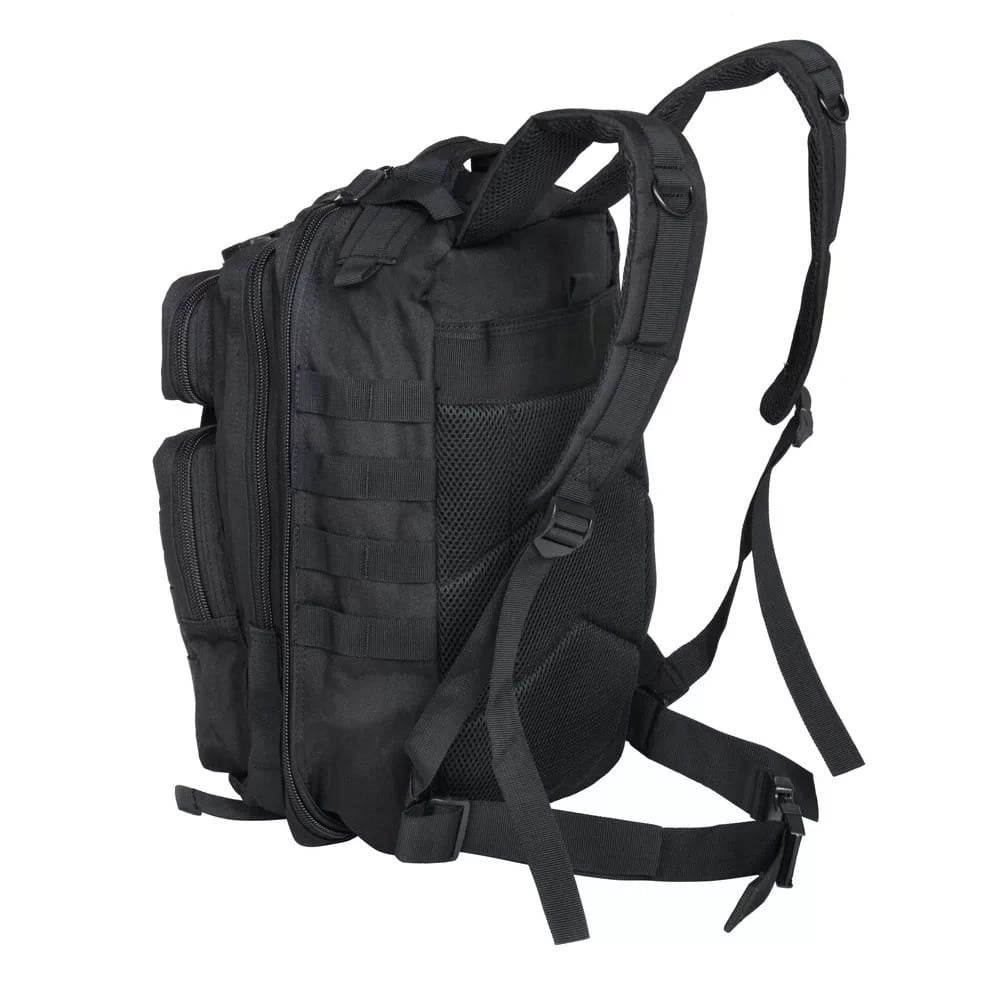 Mochila GURKHA ASSAULT pequeña negra de poliéster con revestimiento repelente al agua, sistema trasero cómodo y dos bolsillos frontales