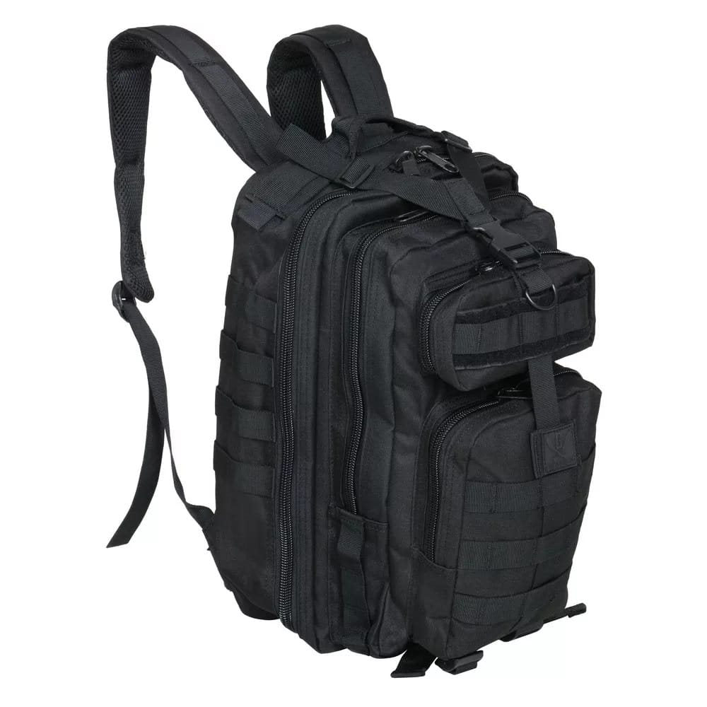 Mochila GURKHA ASSAULT pequeña negra de poliéster con revestimiento repelente al agua, sistema trasero cómodo y dos bolsillos frontales