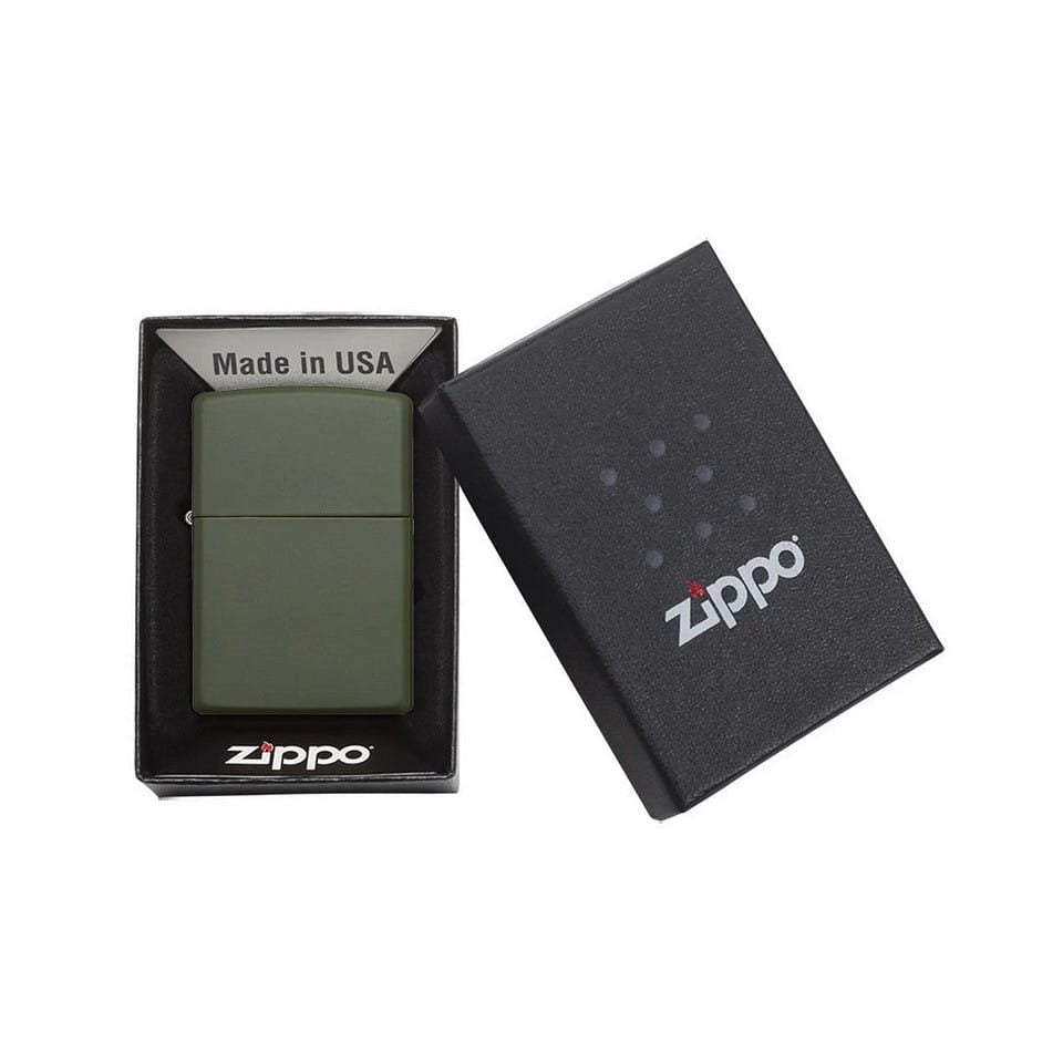 Encendedor Zippo de gasolina verde mate en caja de regalo