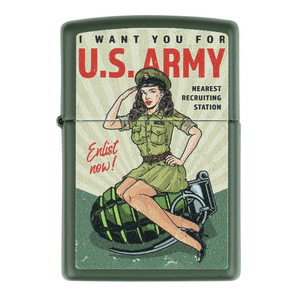 Encendedor ZIPPO U.S. ARMY Enlist Pin Up de gasolina, diseño inspirado en carteles de reclutamiento