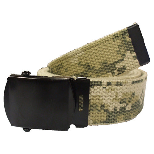 Cinturón reversible Army ACU Digital 135 cm en algodón con hebilla metálica negra, lado camuflaje y lado liso