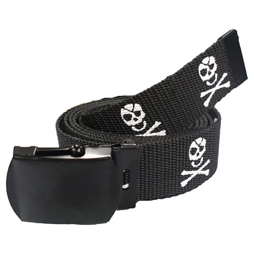 Cinturón negro con calaveras JOLLY ROGER, ancho 3,2 cm