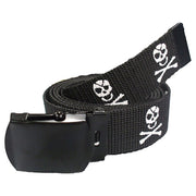 Cinturón negro Jolly Roger con calaveras, ancho 3,2 cm, largo aprox. 137 cm