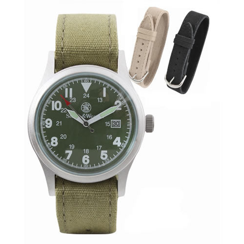 Reloj MILITARY Smith & Wesson con correas de lona verde, negra y arena