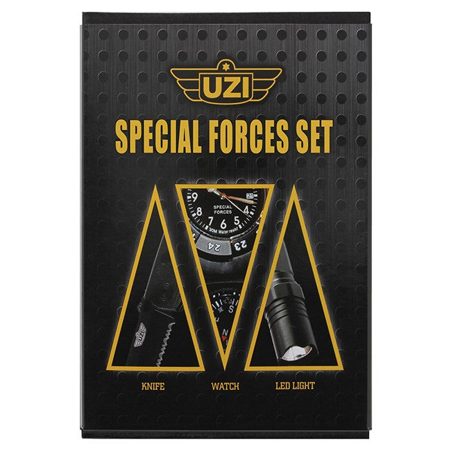 Set UZI Special Forces: reloj SPEC-OPS DIVER con brújula, navaja plegable y linterna LED
