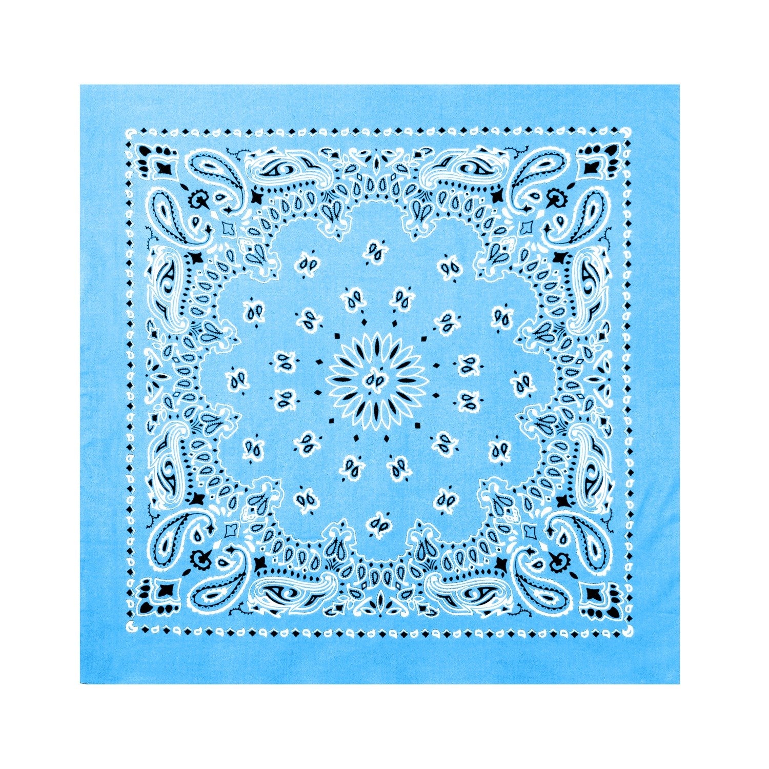 Pañuelo Jumbo Trainmen Western negro y azul 68x68 cm, pañuelo de cuatro puntas 100% algodón