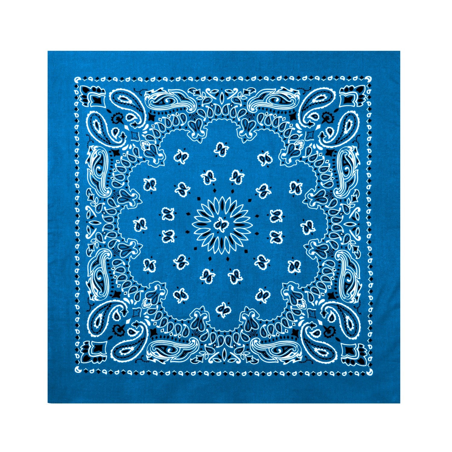 Pañuelo Jumbo Trainmen Western negro y azul 68x68 cm, pañuelo de cuatro puntas 100% algodón