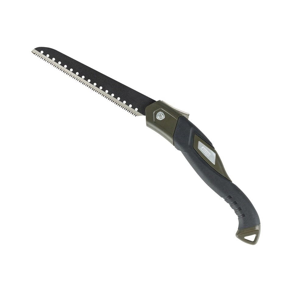 Sierra plegable OUTDOOR con hoja de acero SK5, recubrimiento negro con Teflón y empuñadura ABS+TPR
