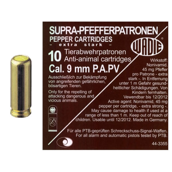 Cartuchos de pimienta PV SUPRA PFEFFER 9 mm P.A., pack de 10 unidades