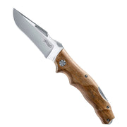 Navaja plegable ADVENTURE WOOD con seguro Back-Lock y funda de cuero