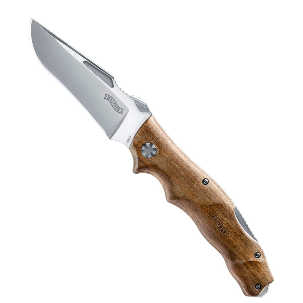 Navaja plegable ADVENTURE WOOD con seguro Back-Lock y funda de cuero
