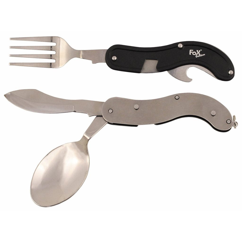 Cubiertos de viaje 4 en 1 en acero 3Cr13: cuchara, cuchillo, tenedor y abridor