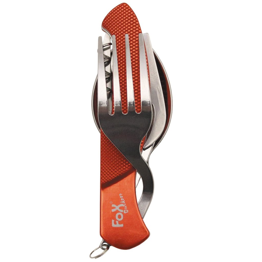Set de cubiertos de viaje naranja 6 en 1 en acero 2Cr14