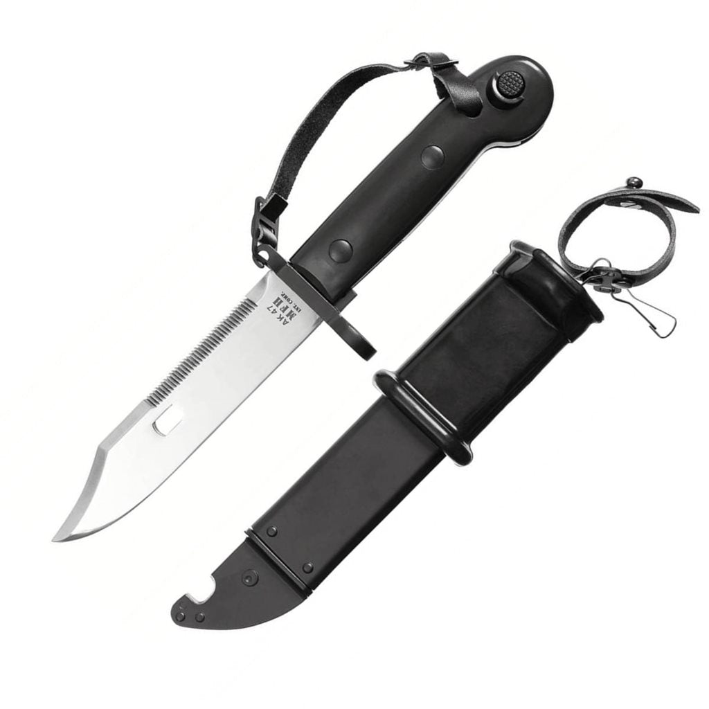 Bayoneta réplica tipo AK47 en acero inoxidable 3Cr13 con sierra superior y funda