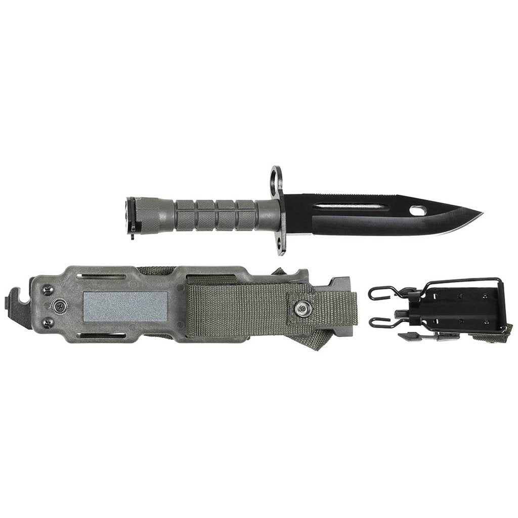 Bayoneta MFH estilo US M9, longitud total 32 cm y hoja 19 cm, funda de plástico con revestimiento de nylon