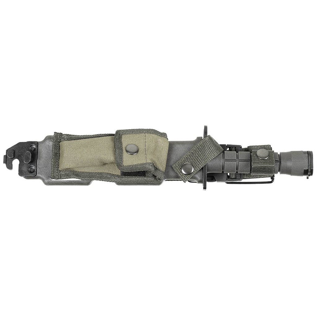Bayoneta MFH estilo US M9, longitud total 32 cm y hoja 19 cm, funda de plástico con revestimiento de nylon