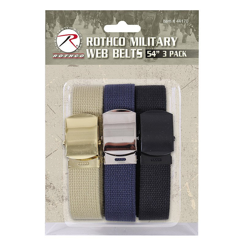 Pack de 3 cinturones de algodón de colores variados, ancho 32 mm