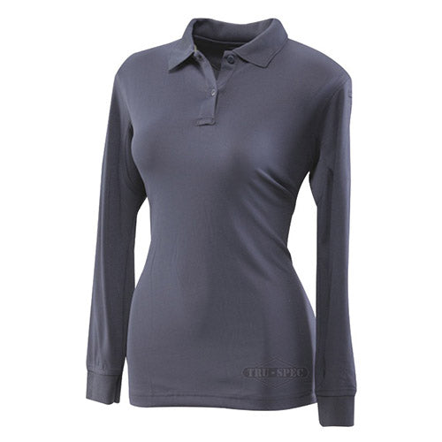Polo mujer 24-7 PERFORMANCE manga larga azul, tejido TRU-DRI