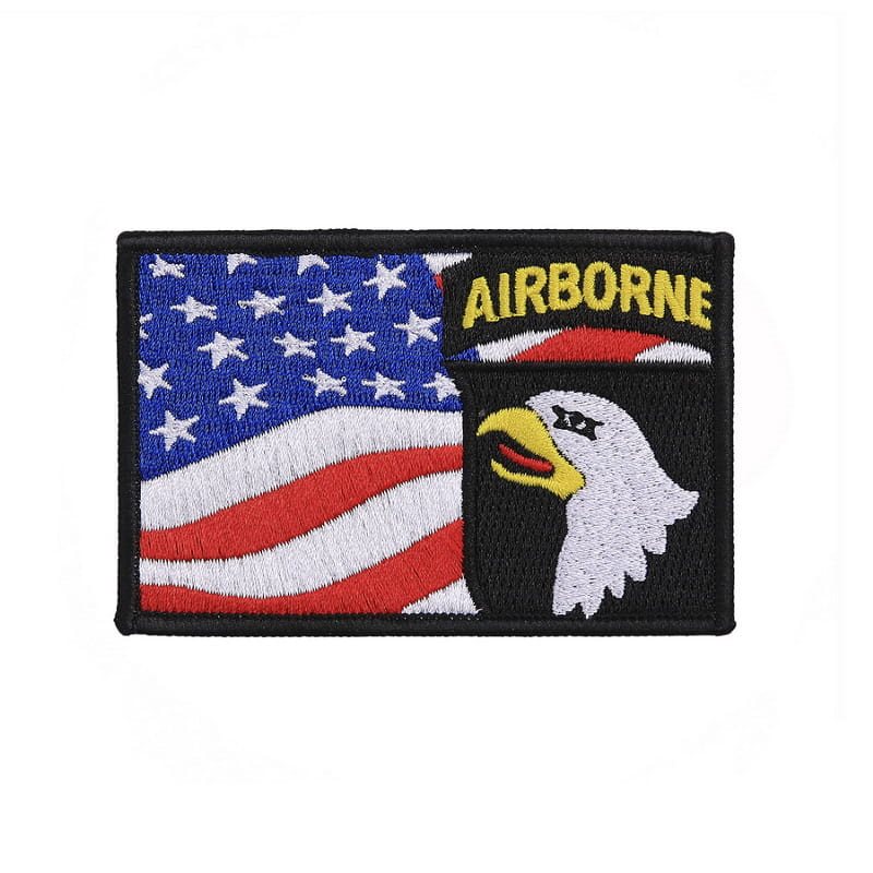 Parche bordado 101st Airborne con bandera de EE. UU. e insignia Screaming Eagles, tamaño aprox. 6 x 9 cm