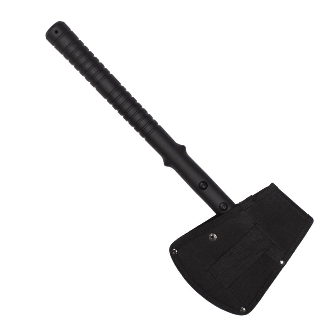 Tomahawk táctico negro con mango de plástico, usable como pico