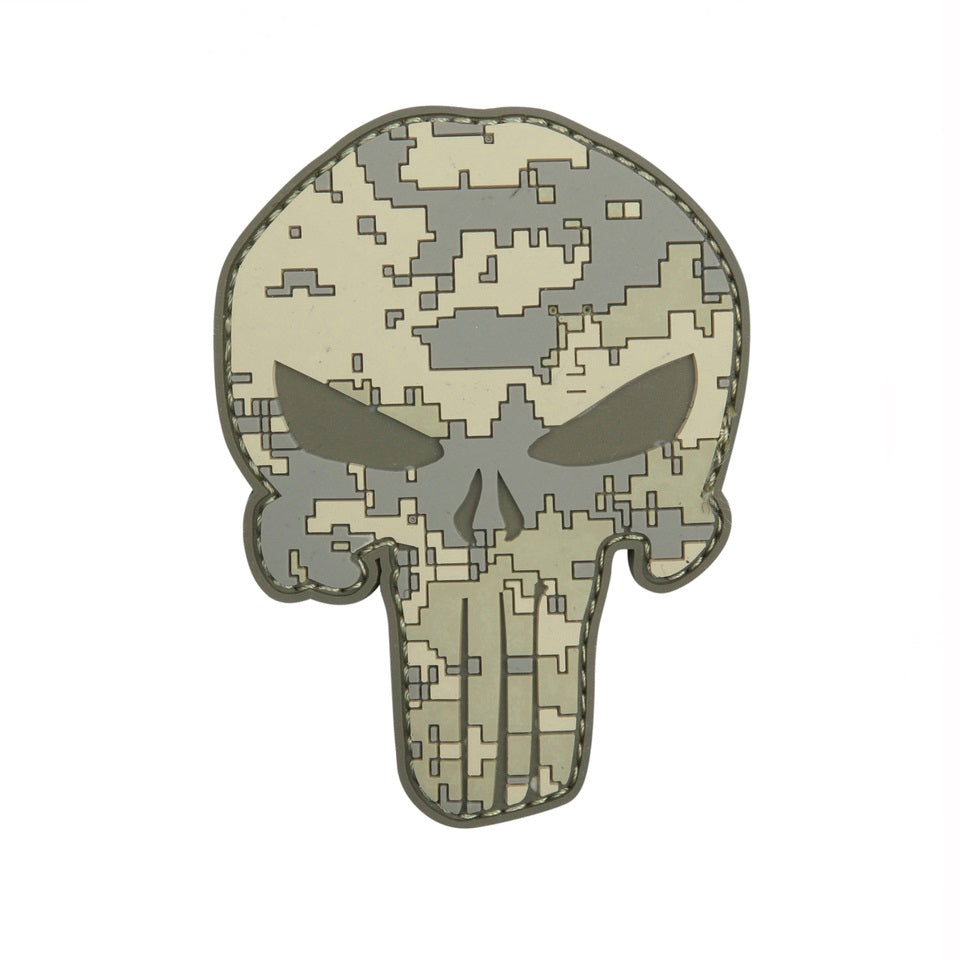 Parche PUNISHER velcro 3D plástico camuflaje Woodland, aprox. 6,5 x 8,8 cm