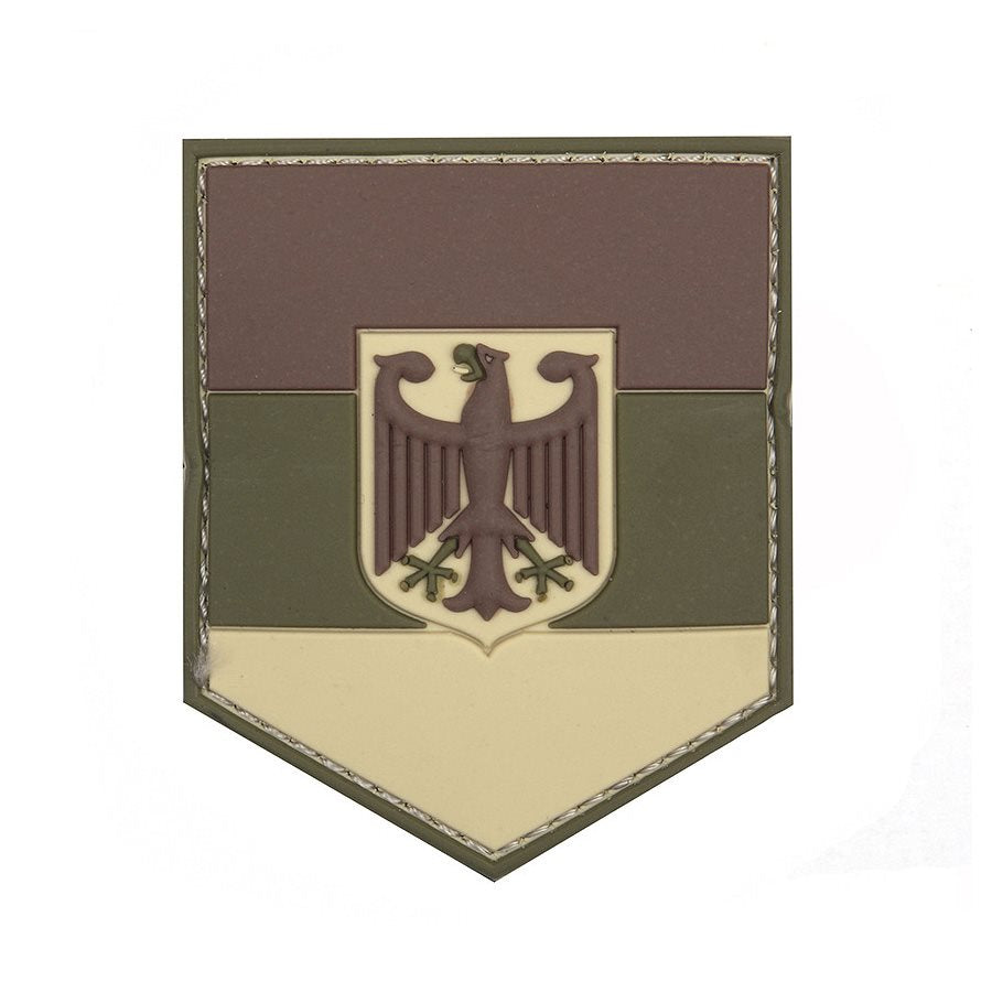 Parche plástico 3D en forma de escudo con águila BW verde y marrón, con velcro, 5,5 x 6,8 cm