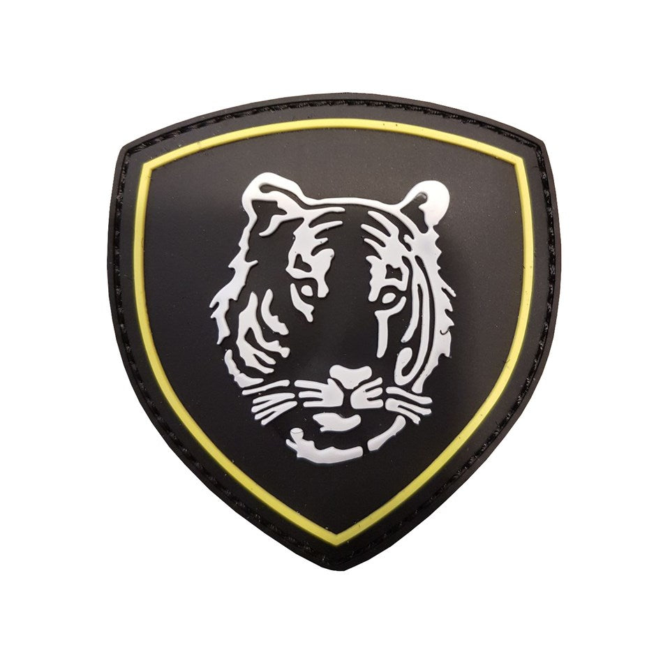 Parche 3D tigre plástico negro 75 x 75 mm con velcro