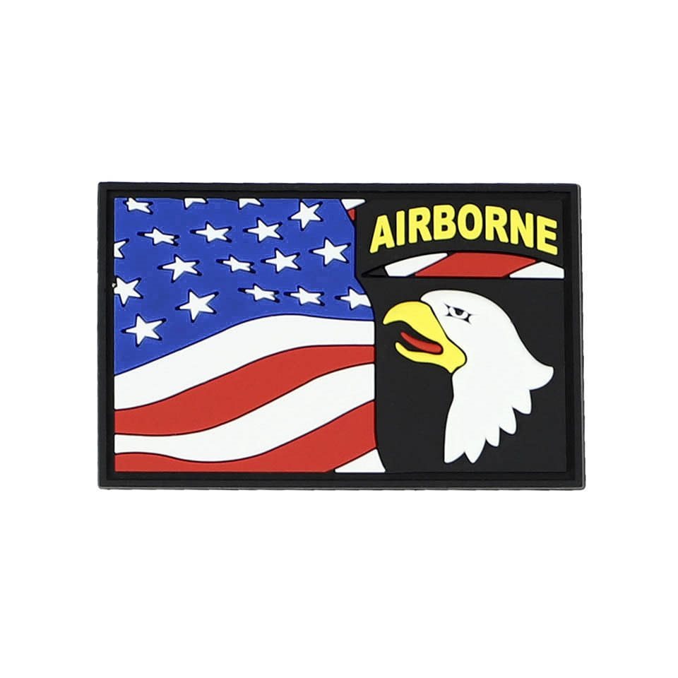 Parche 3D plástico 101st Airborne con bandera USA, velcro, 8,5 x 5,4 cm