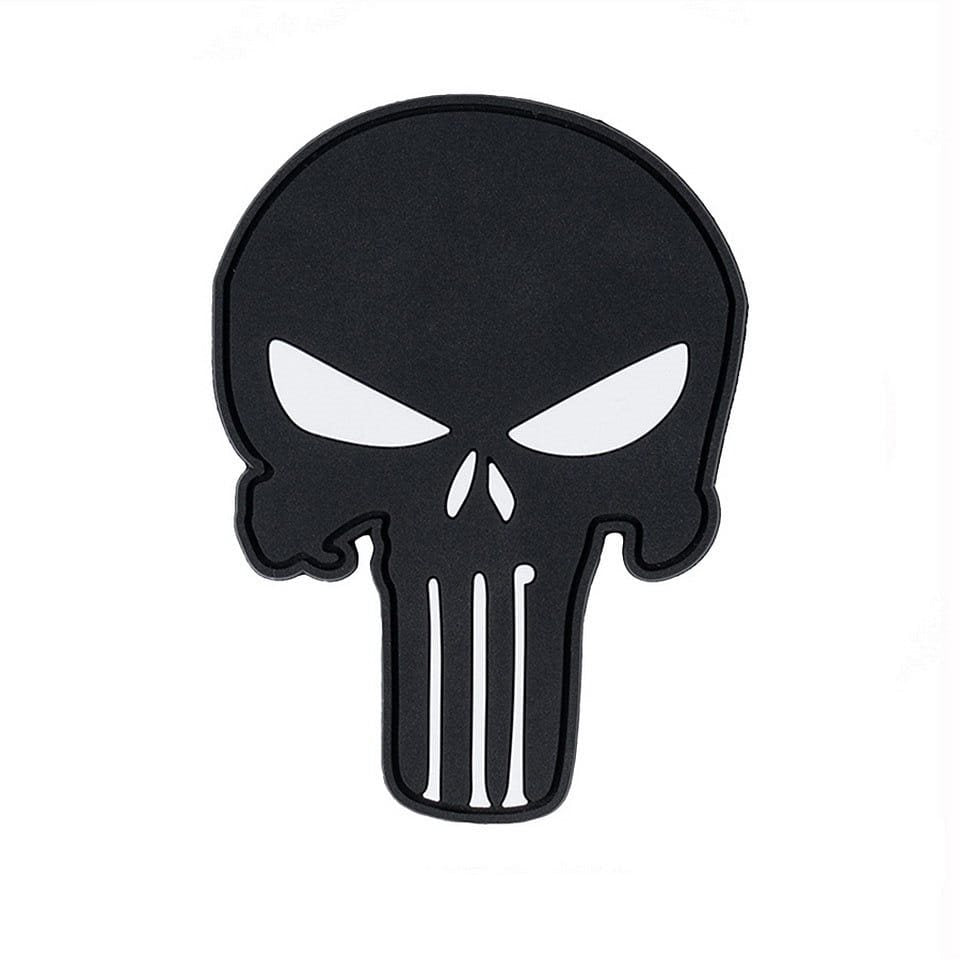 Parche PUNISHER negro de plástico con velcro, tamaño aprox. 6,5 x 8,8 cm