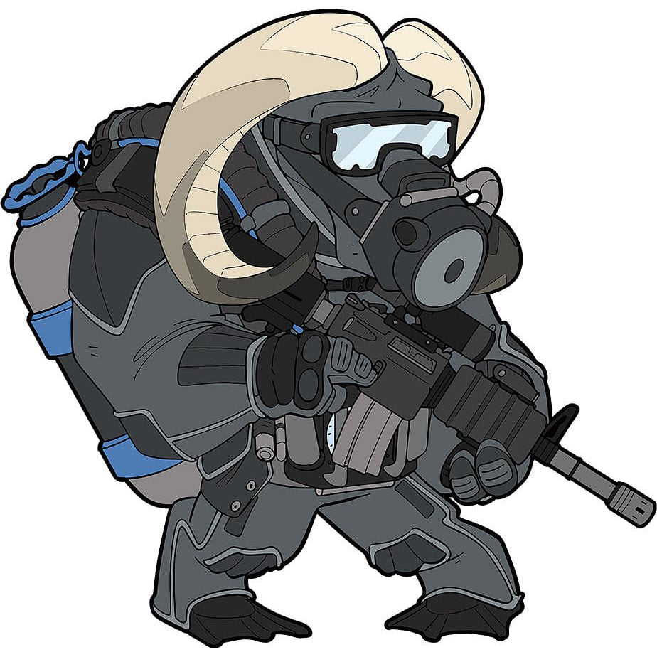 Parche velcro FROGMAN OX TF-2215, diseño buey buceador por Hiwez Illustrations
