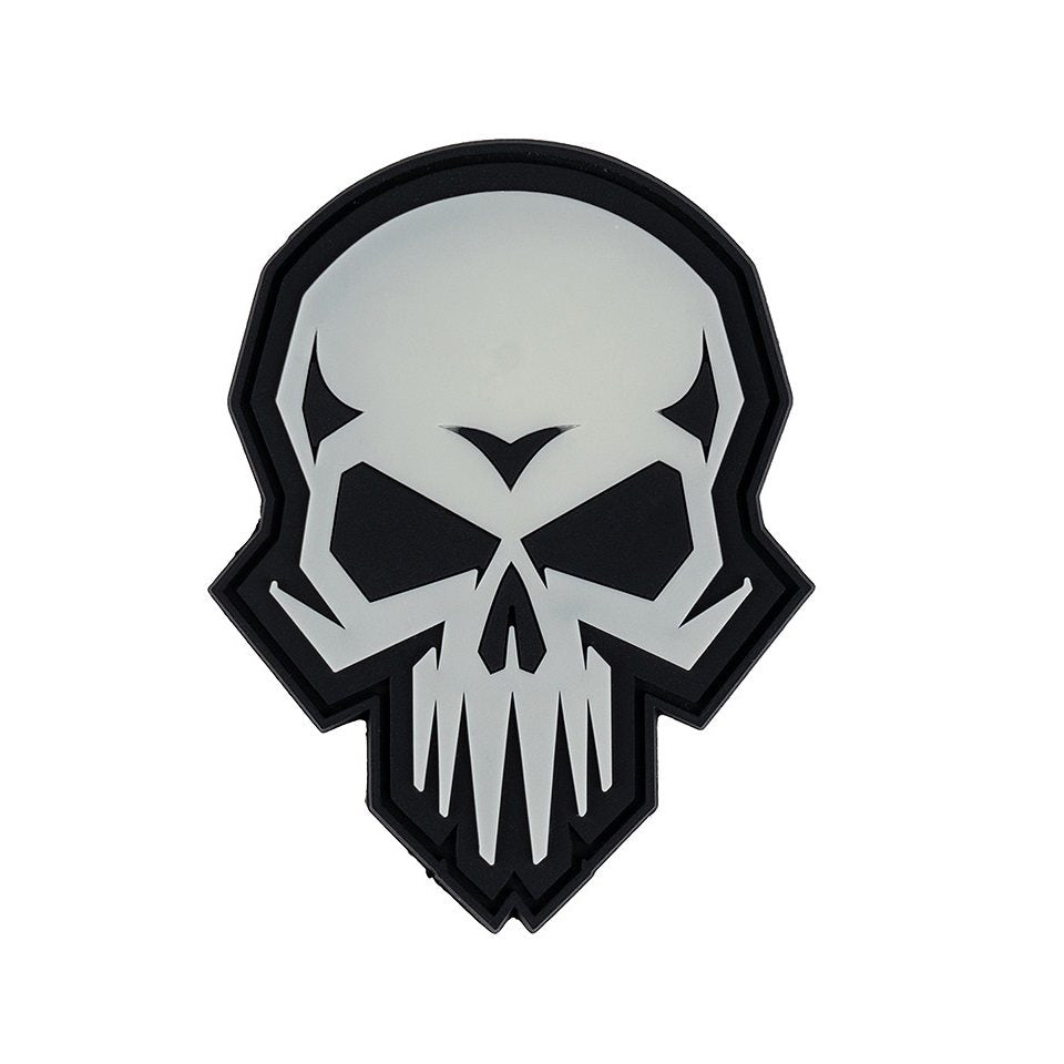 Parche 3D de plástico PSYCHO SKULL que brilla en la oscuridad, 5,9 x 7,9 cm, con velcro