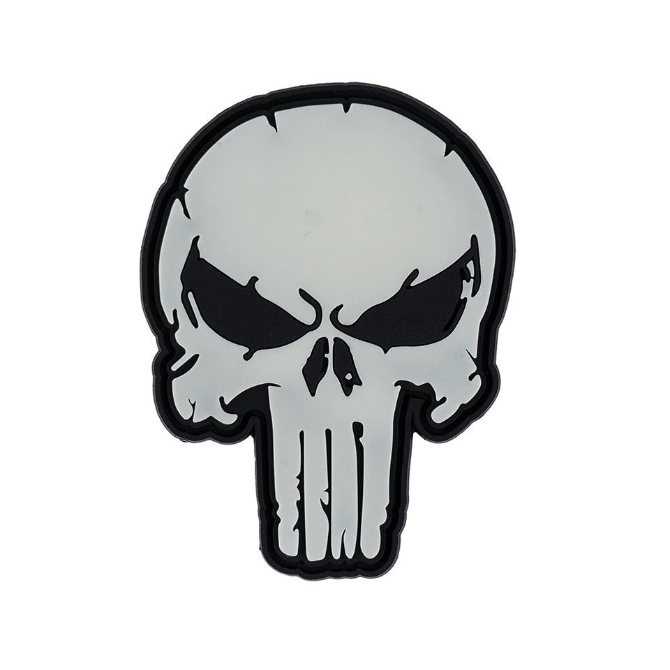 Parche 3D PUNISH SKULL de plástico con velcro, calavera que brilla en la oscuridad 5,9 x 7,9 cm