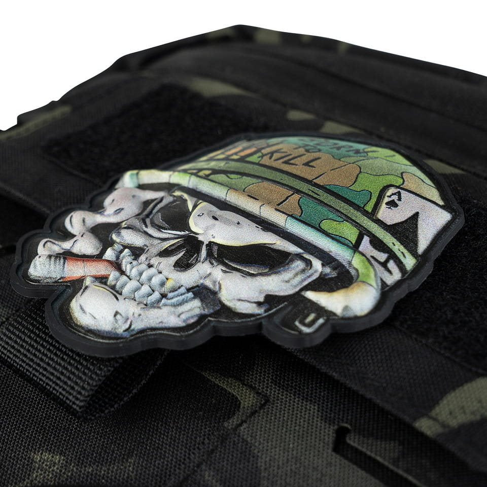 Parche 3D de plástico con velcro, calavera VIETNAM ACE, 7,9 x 9,4 cm