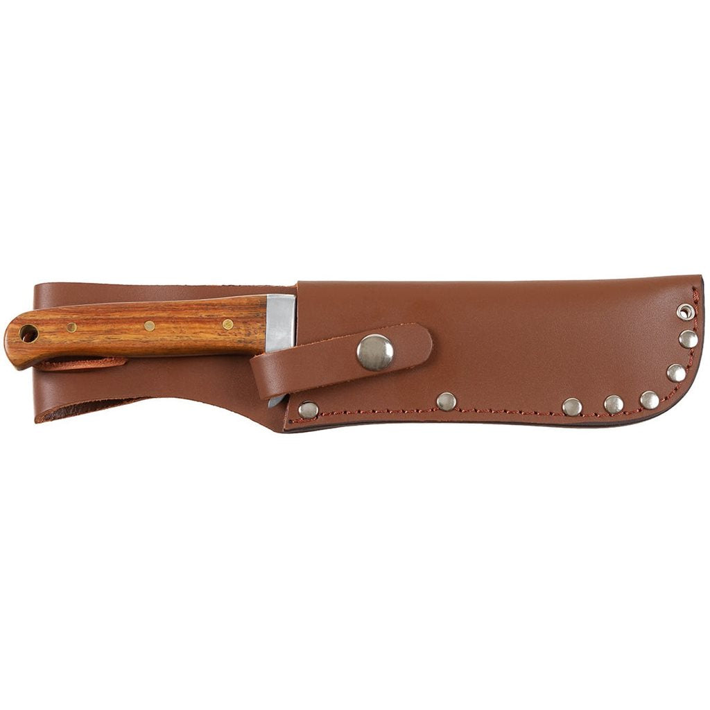 Cuchillo BW de hoja fija con mango de madera y funda de cuero, hoja 16 cm, acero inoxidable